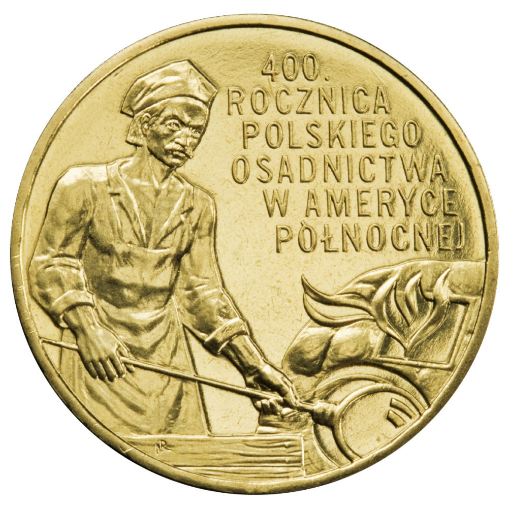 2 злотых 2008 год. Польша. 400-летие польского поселения в Северной Америке  купить в 33 хобби